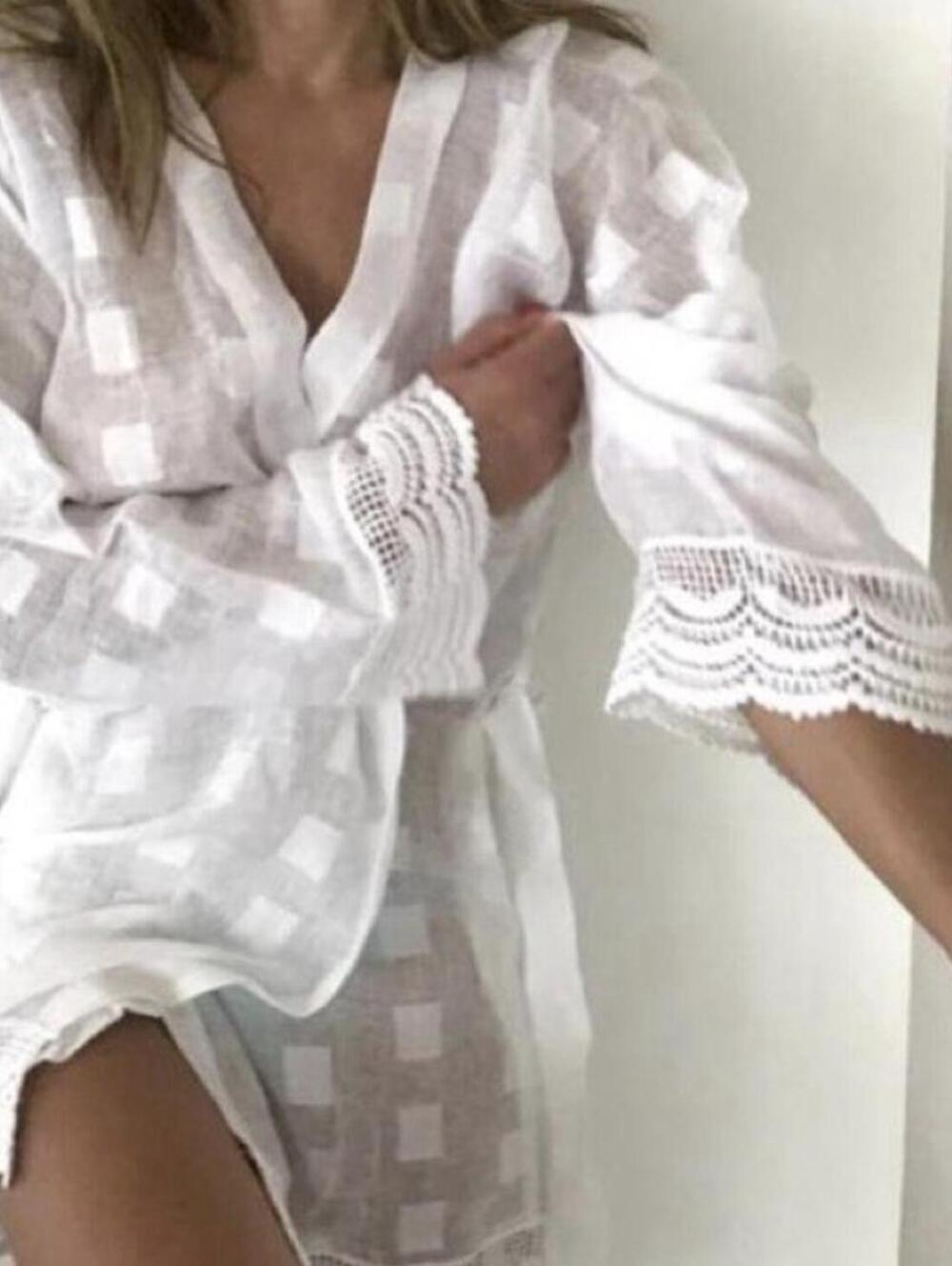 Elizabeth Hurley Beach Coverup Linen/Cotton India White Boho Sexy One Size Lace